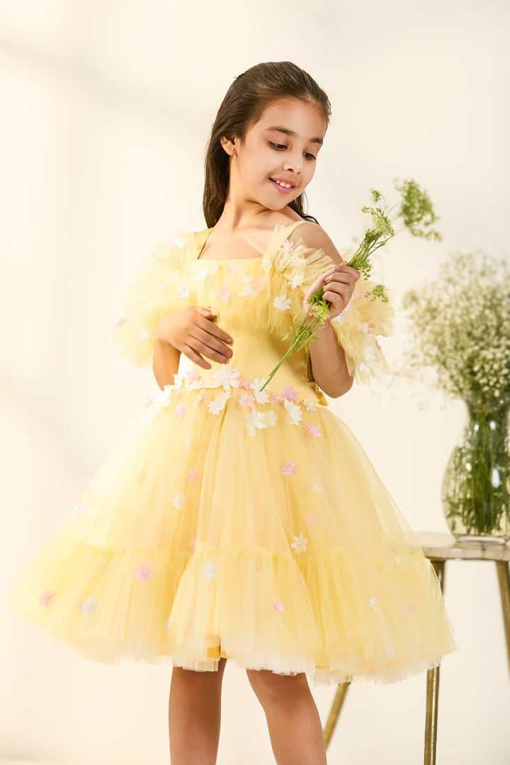The Daisy Dreams Birthday Dress – Yellow Designer Dress for Girls | PNK – Isha Arora India