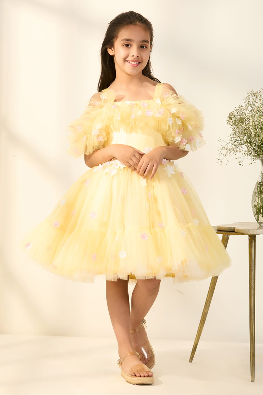 The Daisy Dreams Birthday Dress – Yellow Designer Dress for Girls | PNK – Isha Arora India