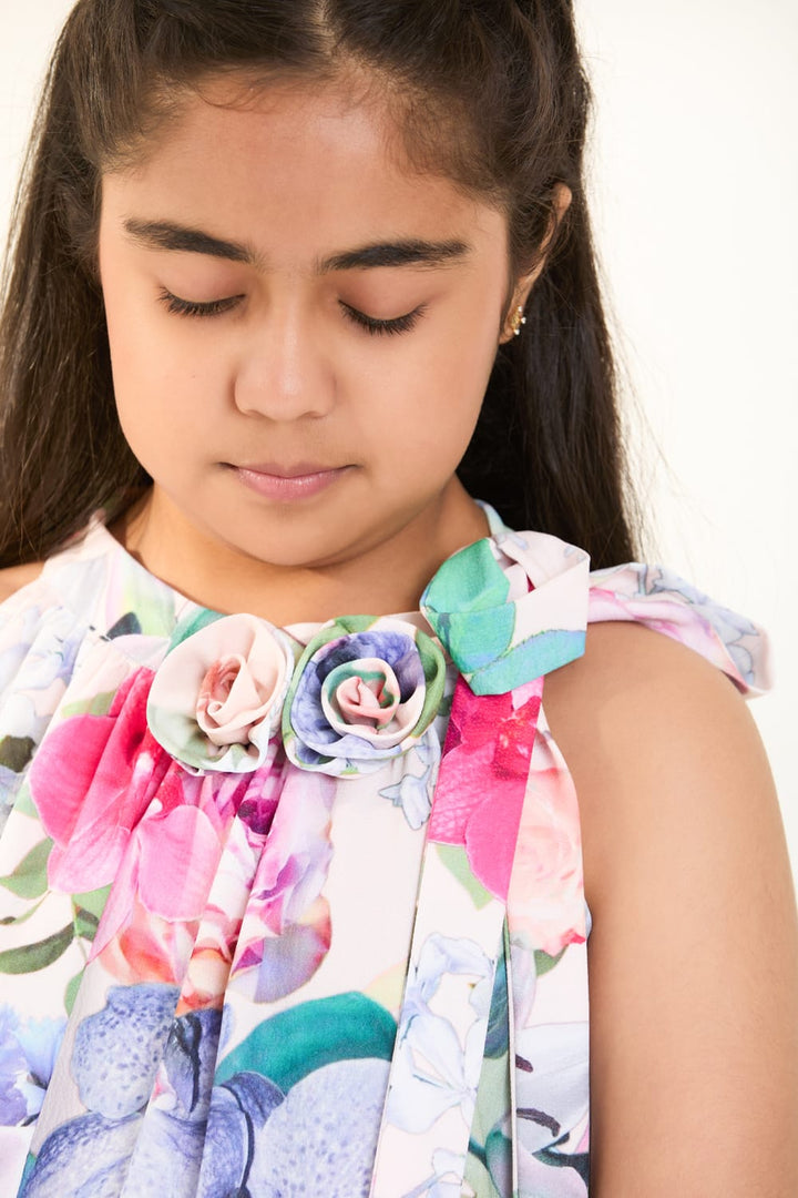 The Floral Fantasy Halter Dress – Multicolour Designer Dress for Girls | PNK – Isha Arora India