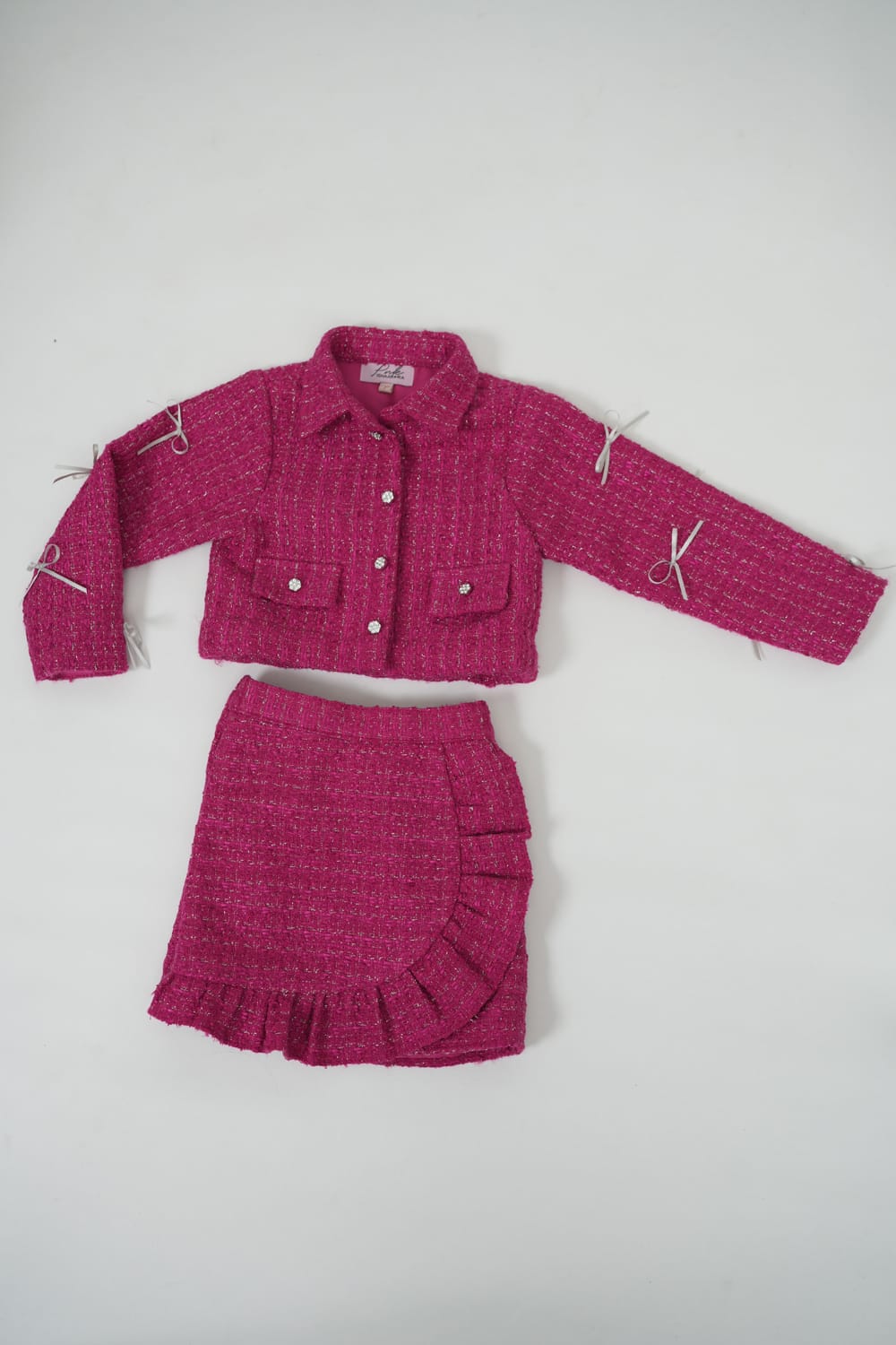 The Parisienne Pink Tweed Set – Red Designer Dress for Girls | PNK – Isha Arora India