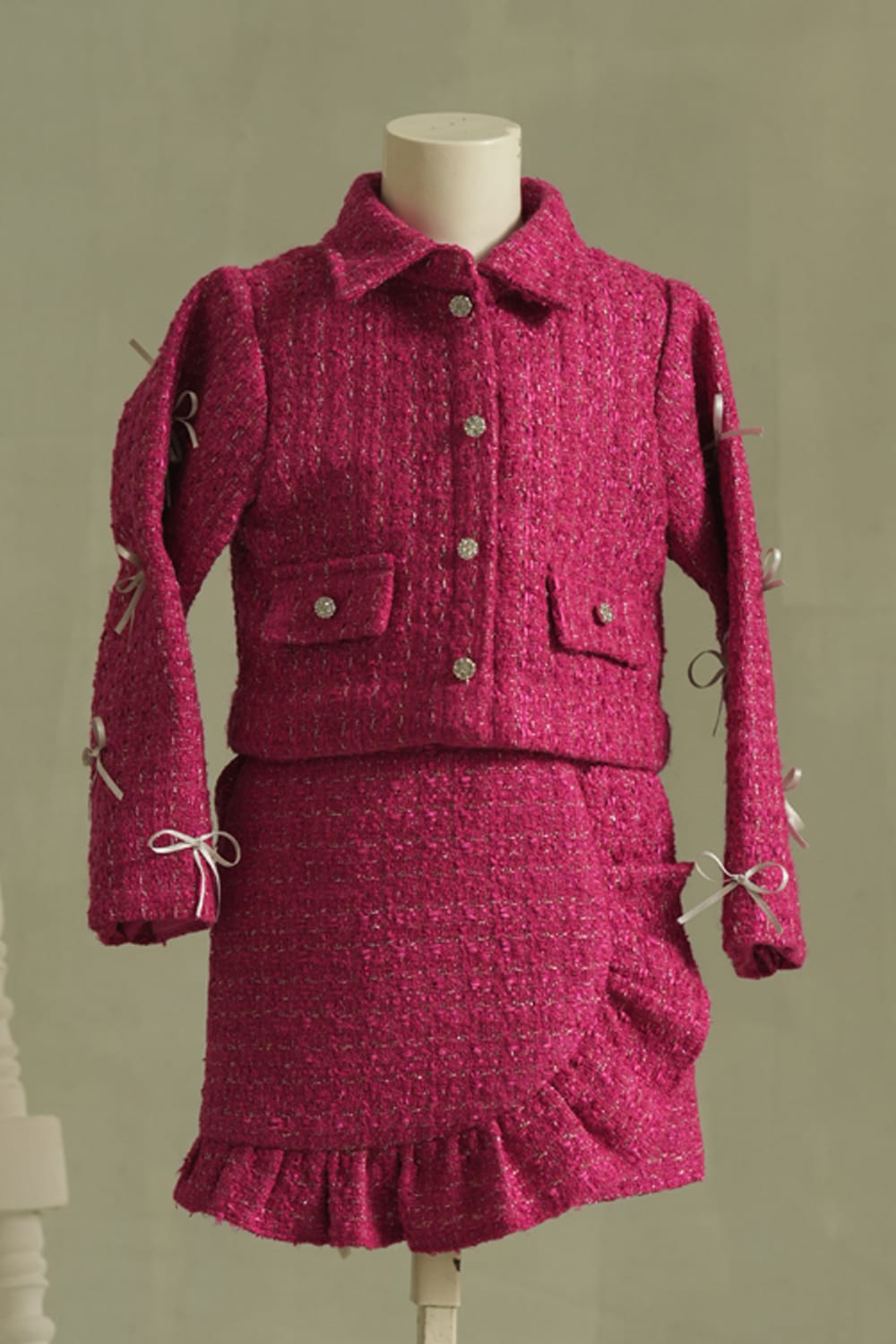 The Parisienne Pink Tweed Set – Red Designer Dress for Girls | PNK – Isha Arora India