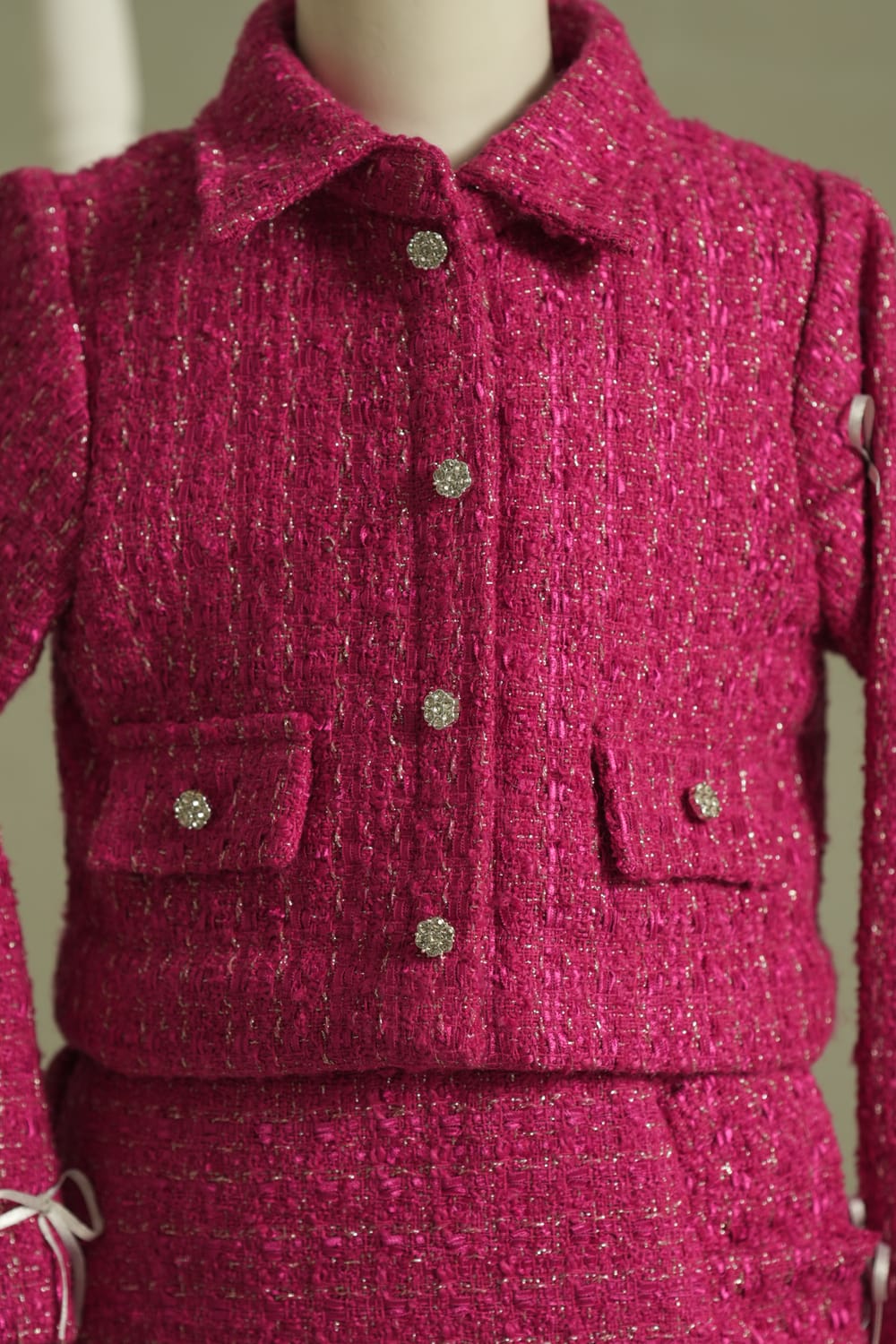 The Parisienne Pink Tweed Set – Red Designer Dress for Girls | PNK – Isha Arora India