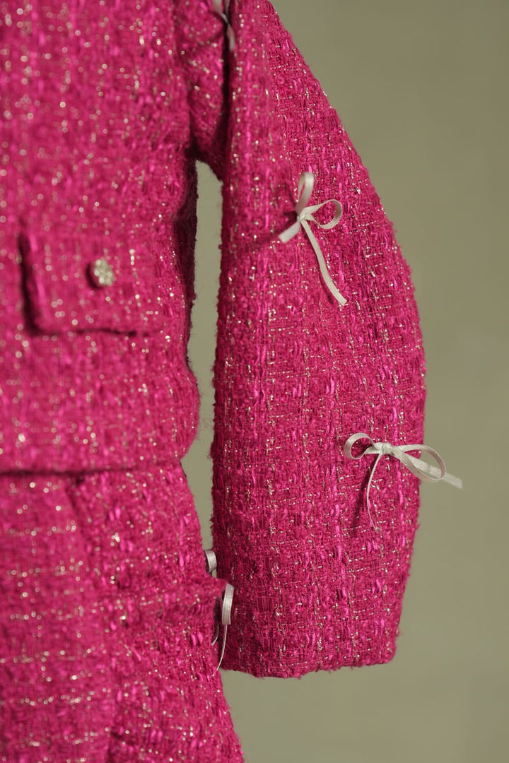 The Parisienne Pink Tweed Set – Red Designer Dress for Girls | PNK – Isha Arora India