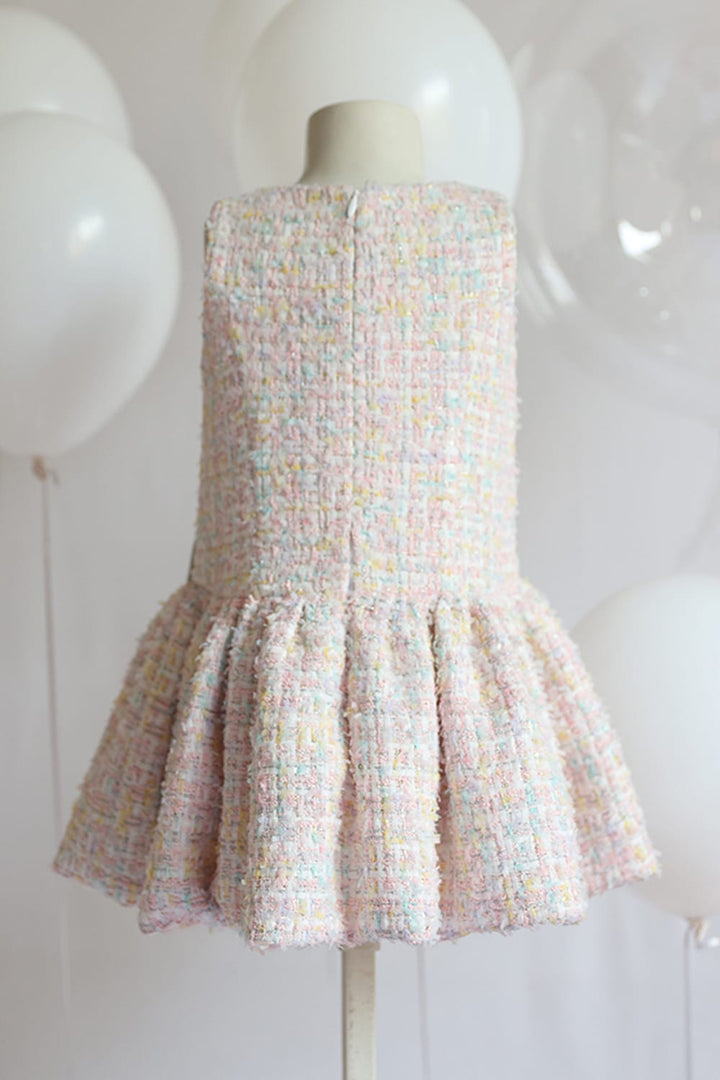 The Pastel Tweed Short Balloon Dress – Pink Designer Dress for Girls | PNK – Isha Arora India