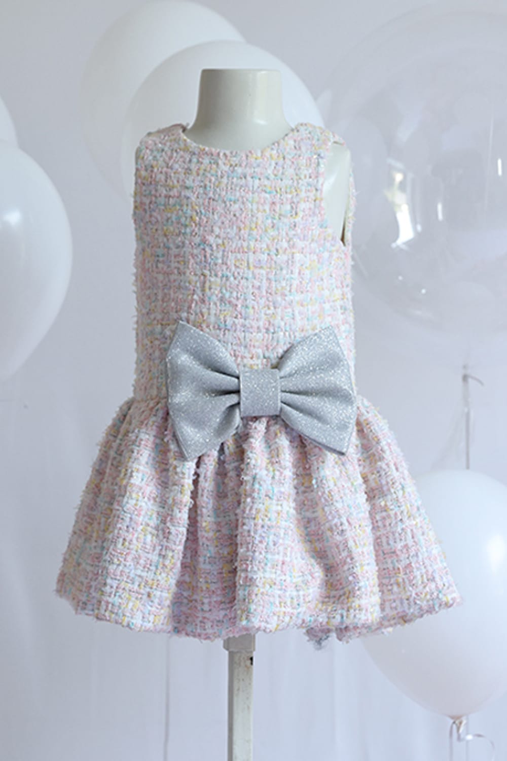 The Pastel Tweed Short Balloon Dress – Pink Designer Dress for Girls | PNK – Isha Arora India