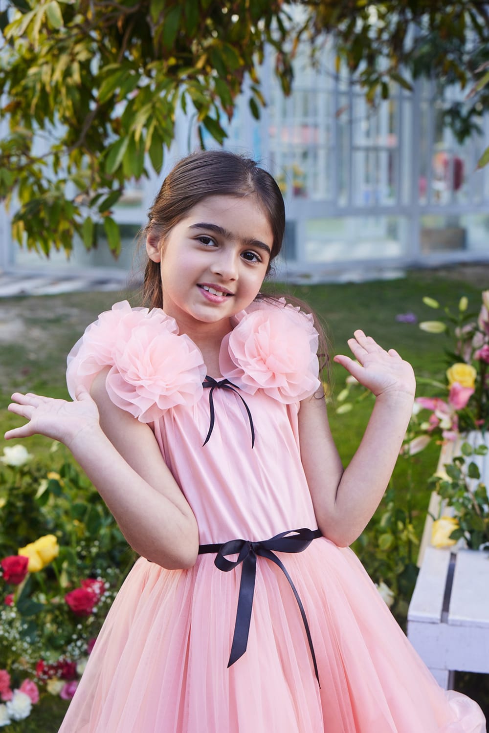 The Peach Blossoms' Dress – Peach Designer Dress for Girls | PNK – Isha Arora India