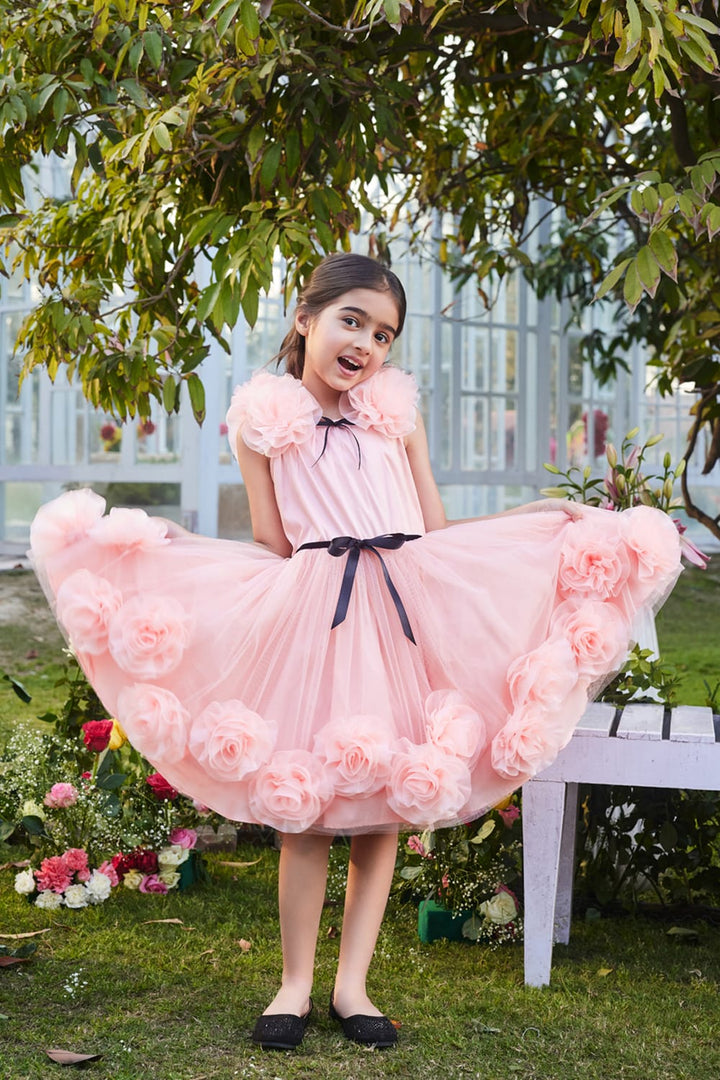 The Peach Blossoms' Dress – Peach Designer Dress for Girls | PNK – Isha Arora India