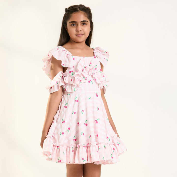 The Pink Fruity Cold-Shoulder Dress – Pink Designer Dress for Girls | PNK – Isha Arora India