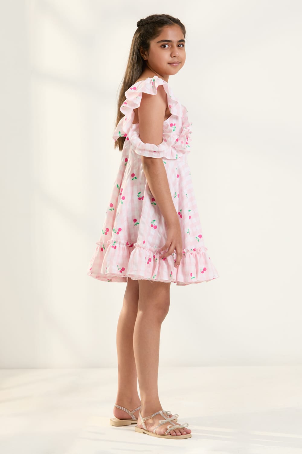 The Pink Fruity Cold-Shoulder Dress – Pink Designer Dress for Girls | PNK – Isha Arora India