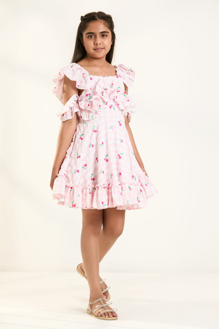 The Pink Fruity Cold-Shoulder Dress – Pink Designer Dress for Girls | PNK – Isha Arora India