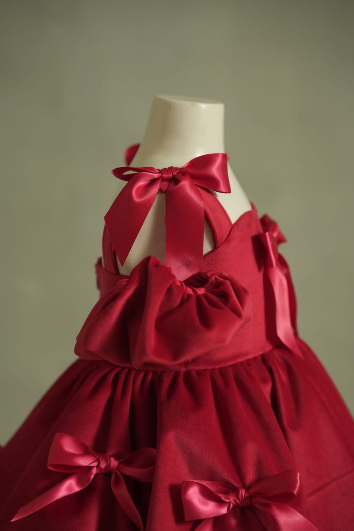 The Wrapped in Ruby Velvet Dress – Red Designer Dress for Girls | PNK – Isha Arora India