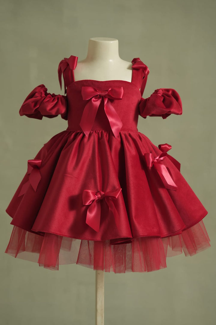 The Wrapped in Ruby Velvet Dress – Red Designer Dress for Girls | PNK – Isha Arora India