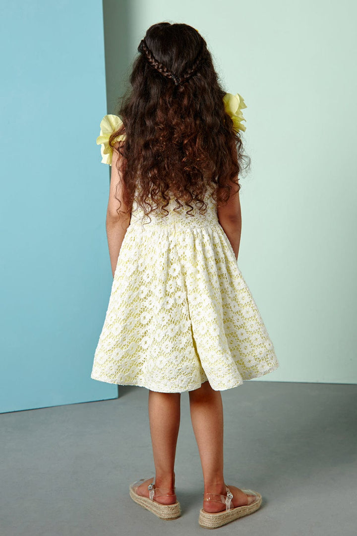 Yellow Off-Shoulder Cotton Crochet Dress – Yellow Designer Dress for Girls | PNK – Isha Arora India