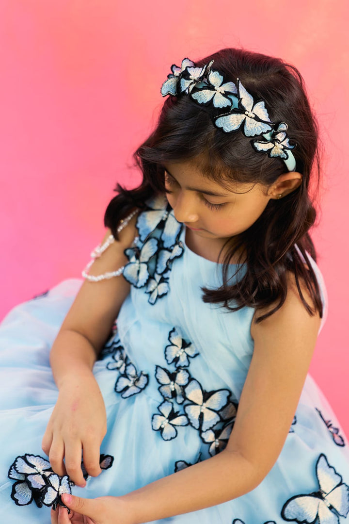 Ice Blue Butterfly Garden Gown – Blue Designer Gown for Girls | PNK – Isha Arora India