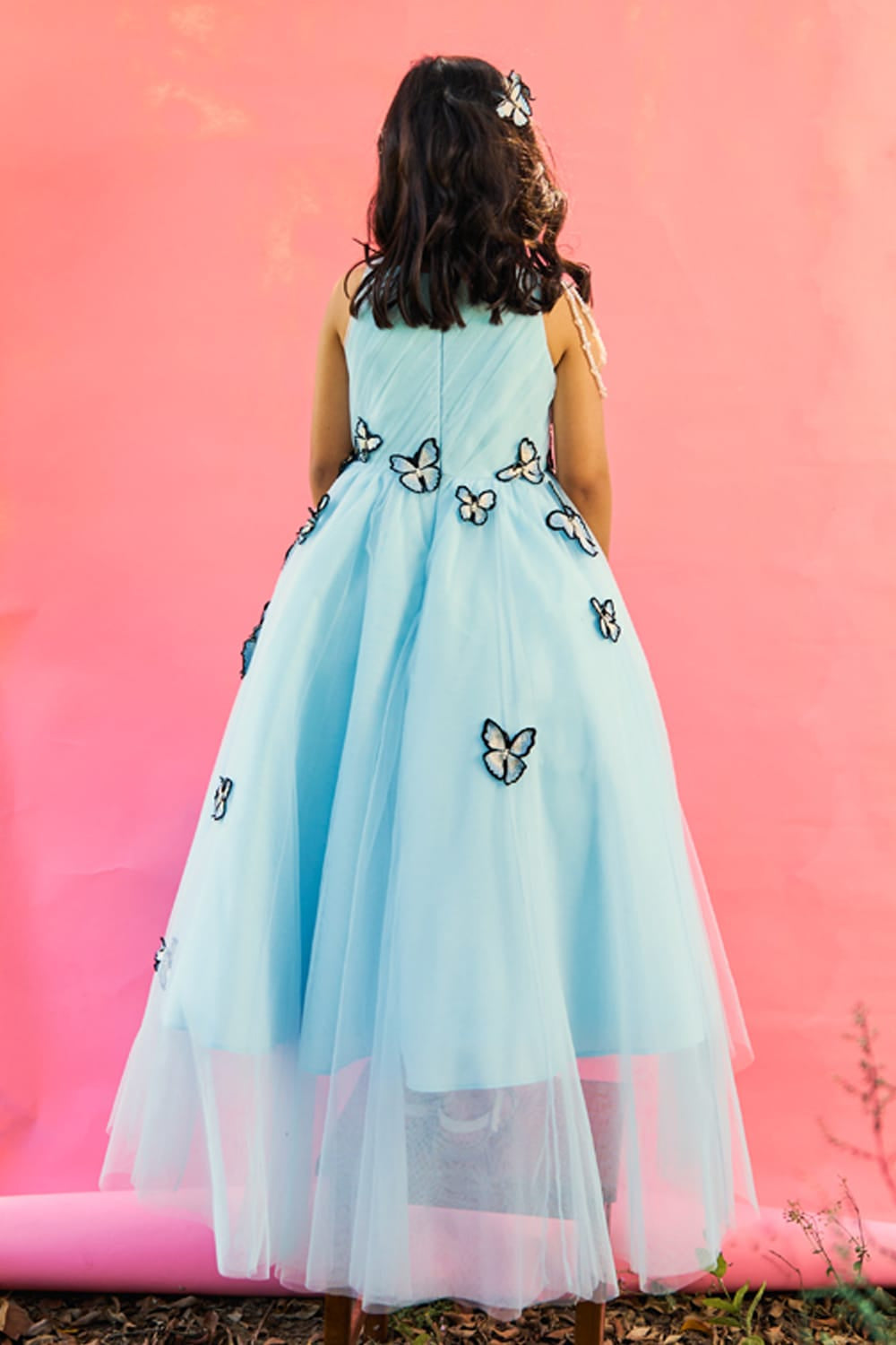 Ice Blue Butterfly Garden Gown – Blue Designer Gown for Girls | PNK – Isha Arora India
