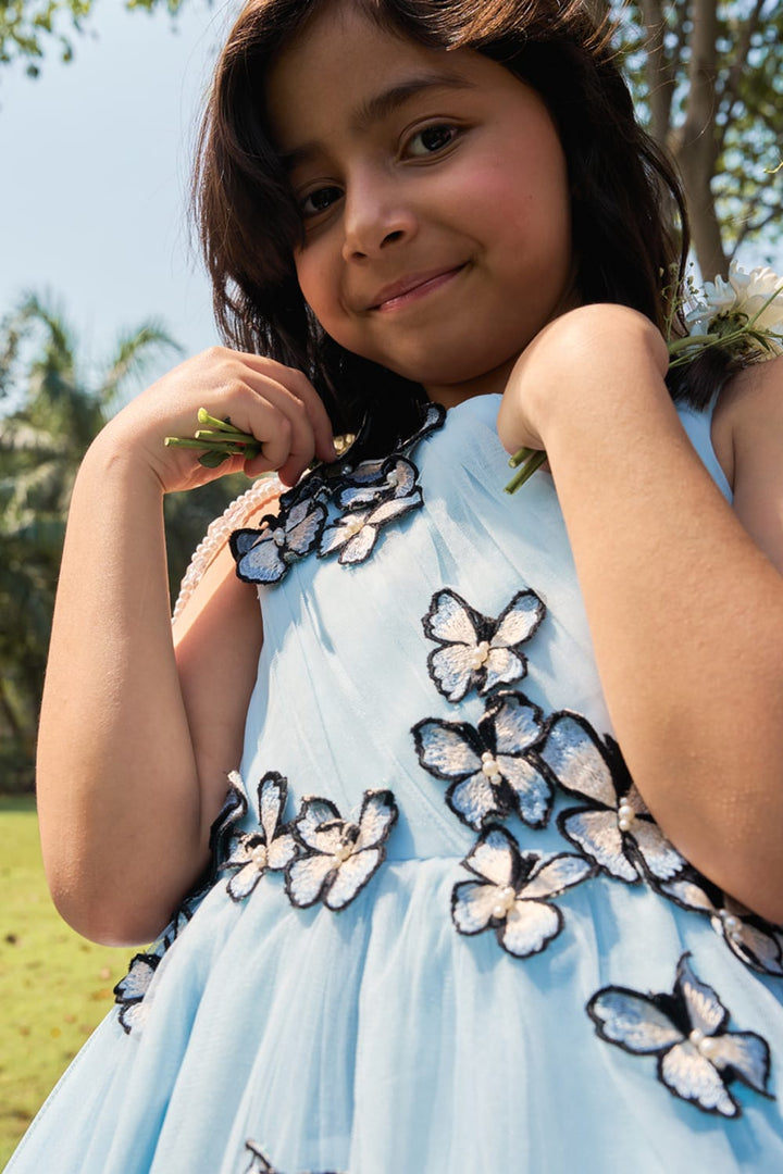 Ice Blue Butterfly Garden Gown – Blue Designer Gown for Girls | PNK – Isha Arora India