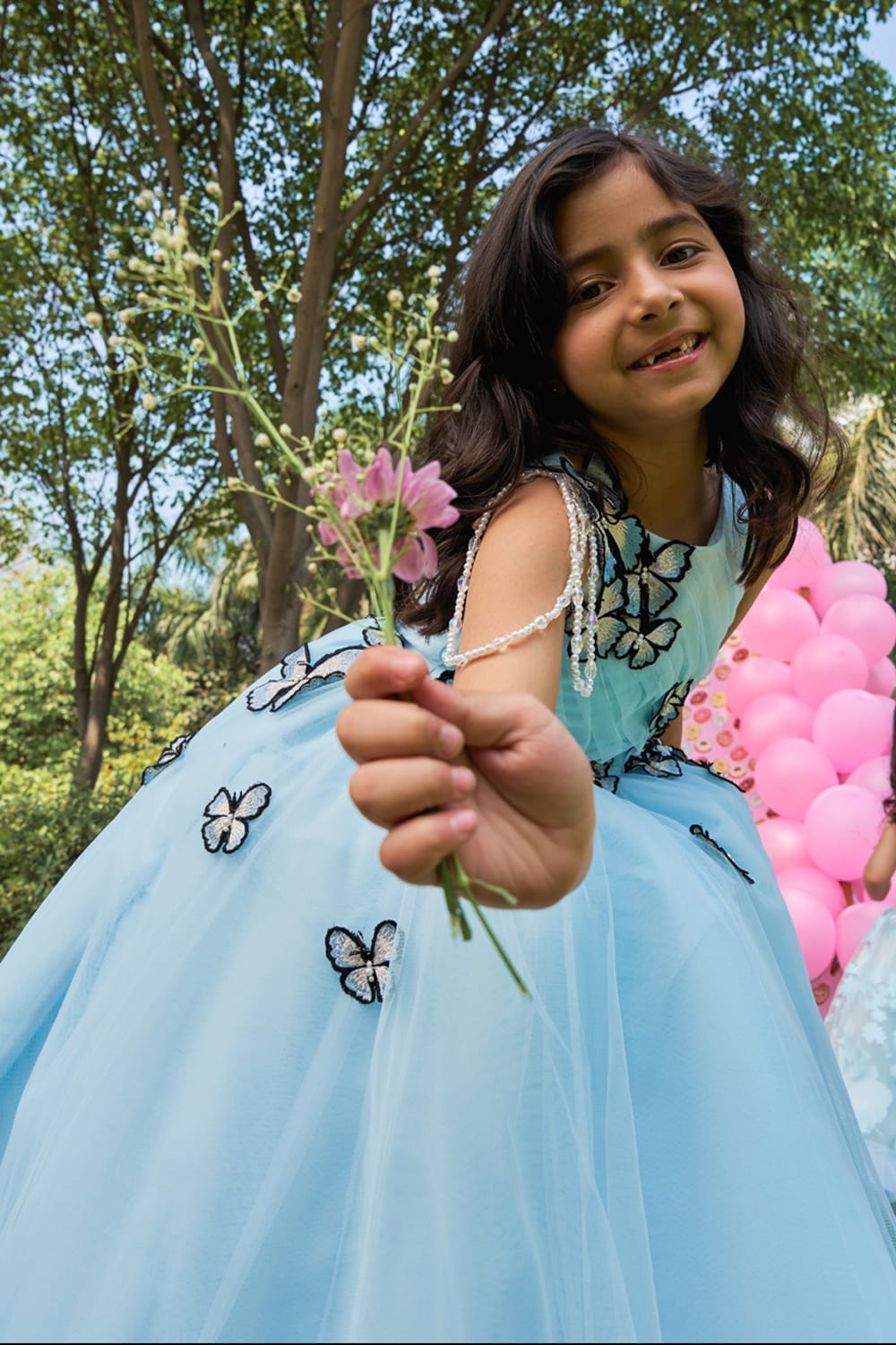 Ice Blue Butterfly Garden Gown – Blue Designer Gown for Girls | PNK – Isha Arora India