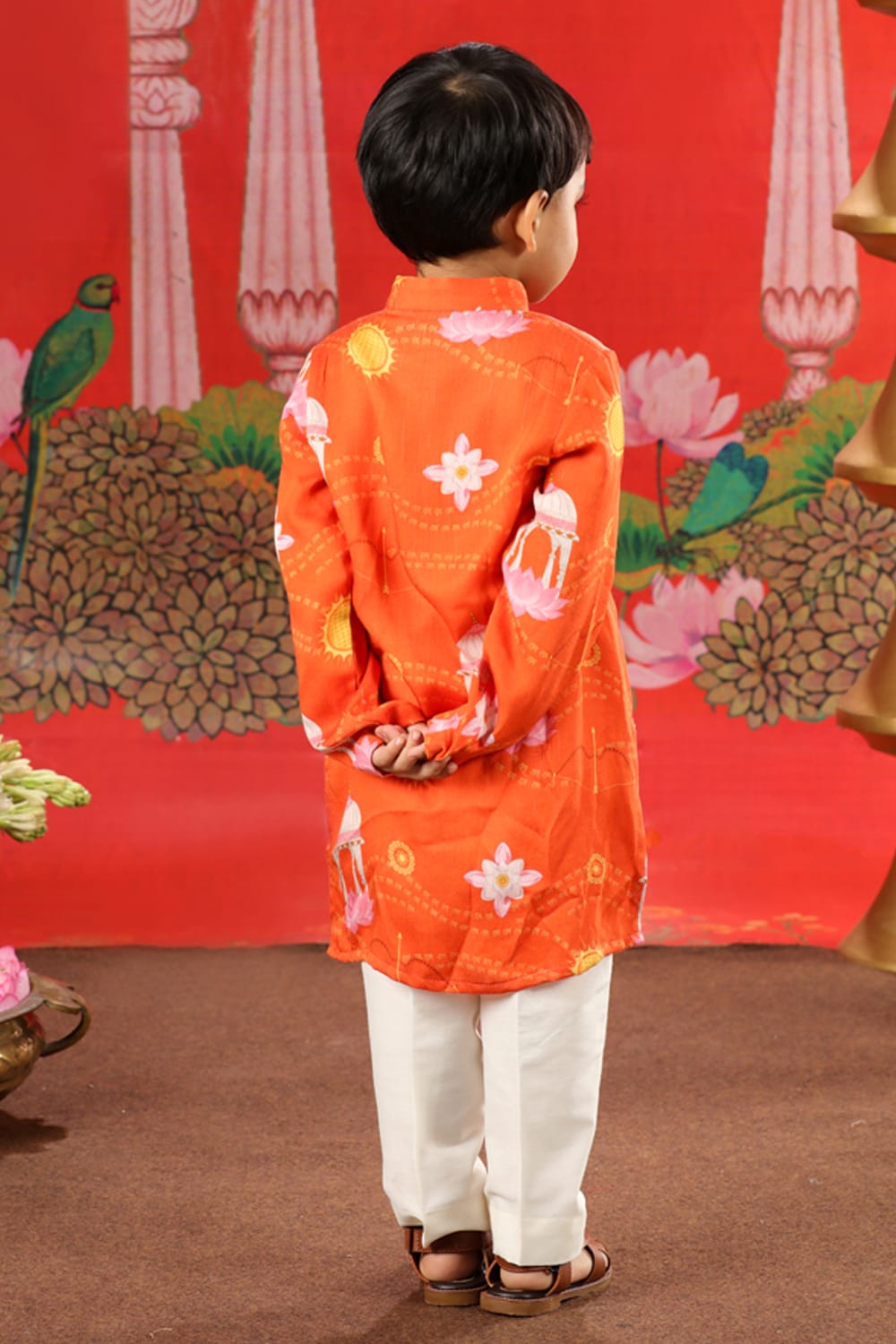 Boys Shri Ram Orange Print Kurta Pajama Set – Orange Kids Kurta Set | PNK – Isha Arora India