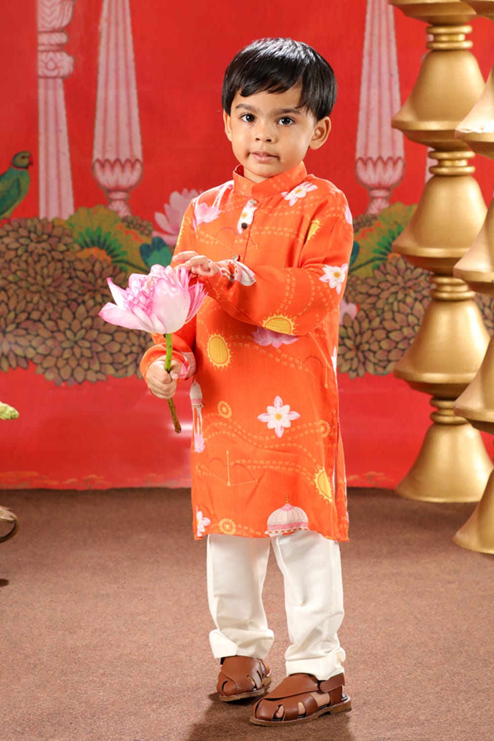 Boys Shri Ram Orange Print Kurta Pajama Set – Orange Kids Kurta Set | PNK – Isha Arora India
