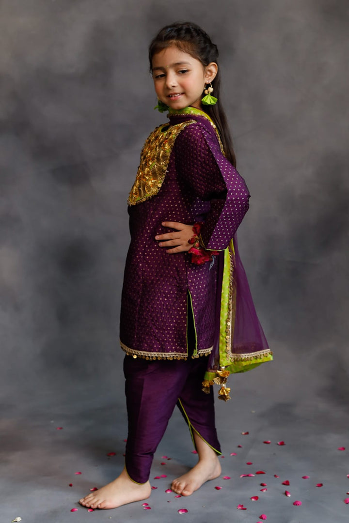 Purple Kurta With Dhoti Salwar Set – Purple Kids Kurta Set | PNK – Isha Arora India