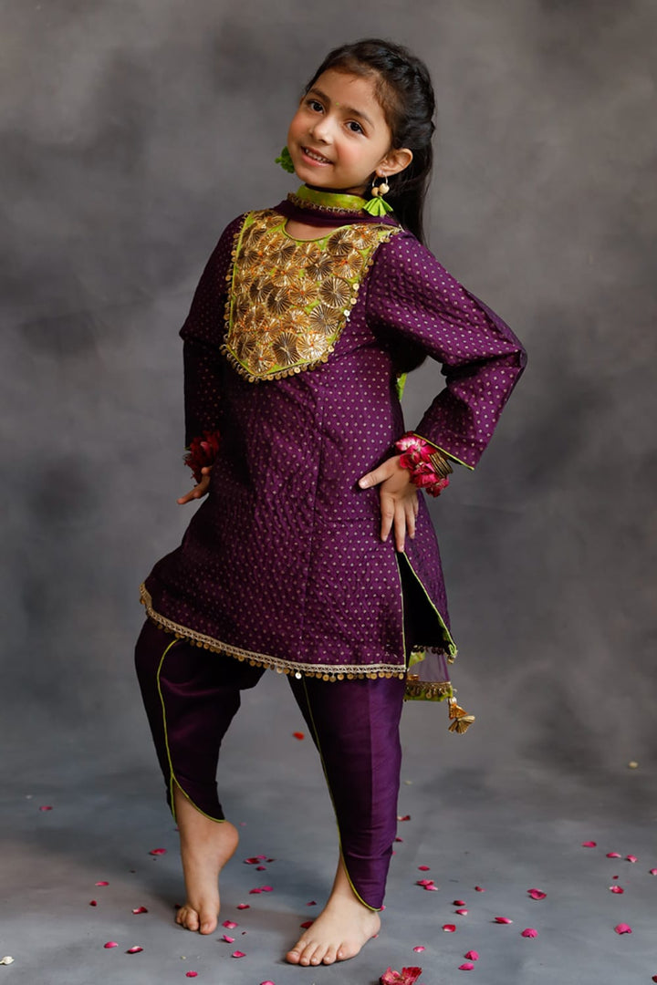 Purple Kurta With Dhoti Salwar Set – Purple Kids Kurta Set | PNK – Isha Arora India