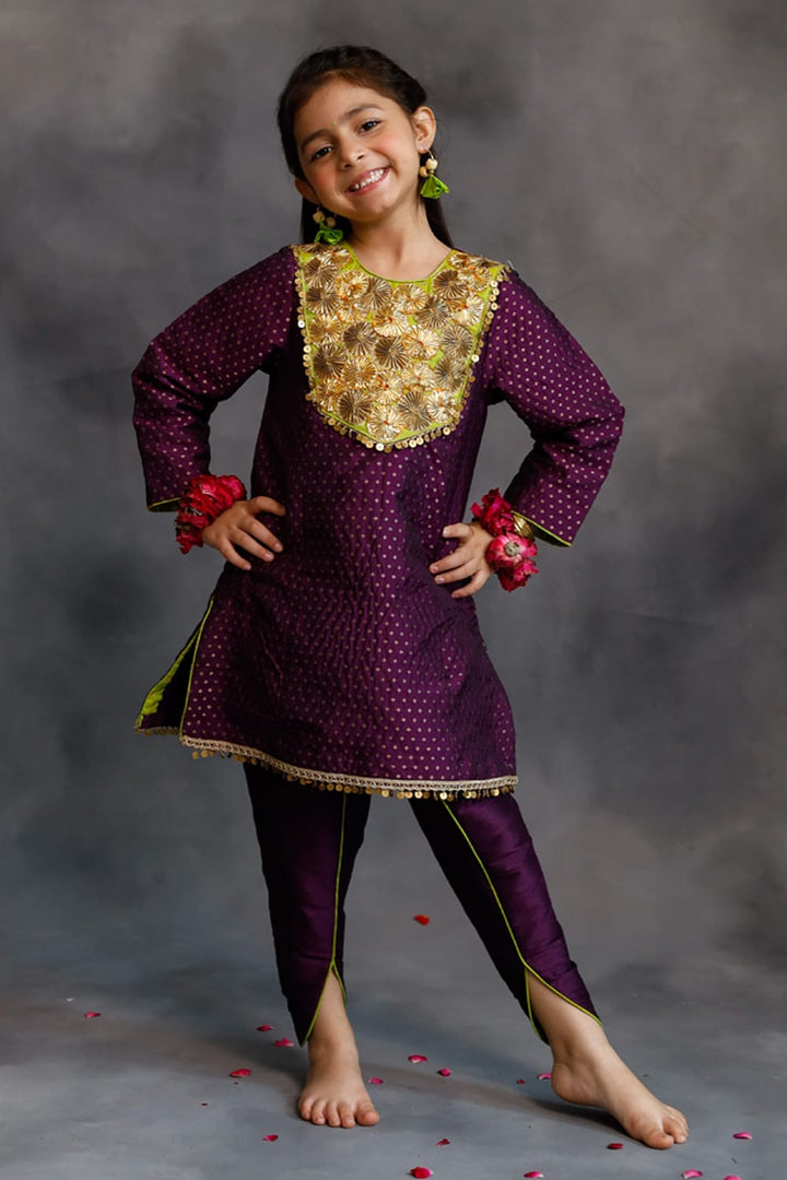 Purple Kurta With Dhoti Salwar Set – Purple Kids Kurta Set | PNK – Isha Arora India