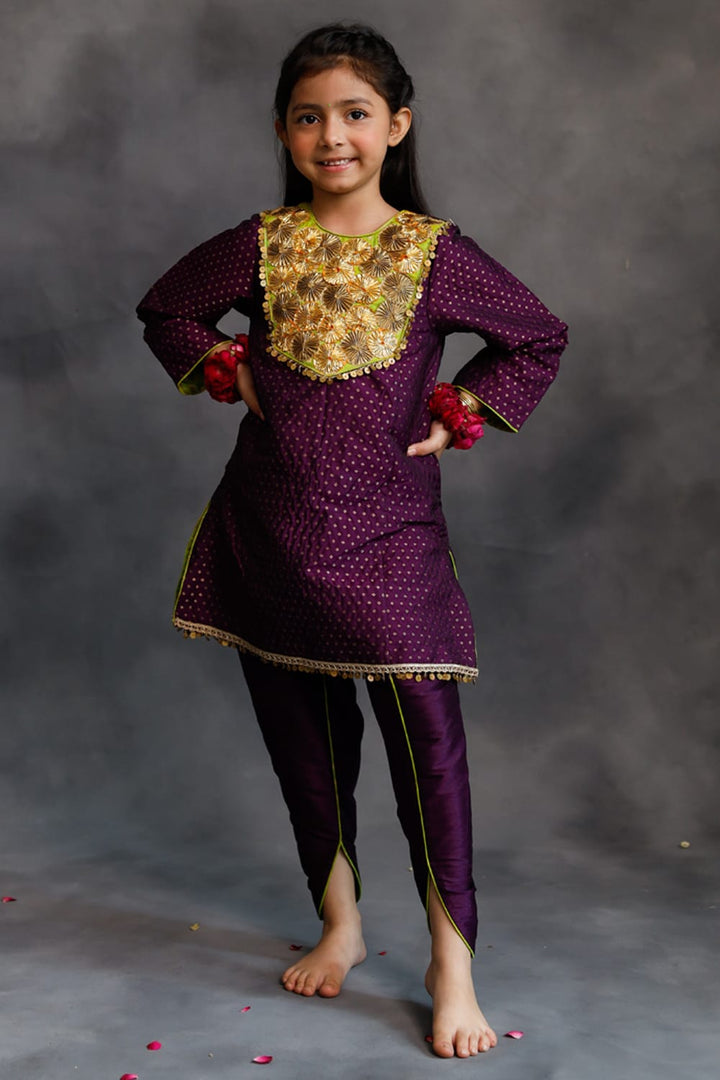 Purple Kurta With Dhoti Salwar Set – Purple Kids Kurta Set | PNK – Isha Arora India