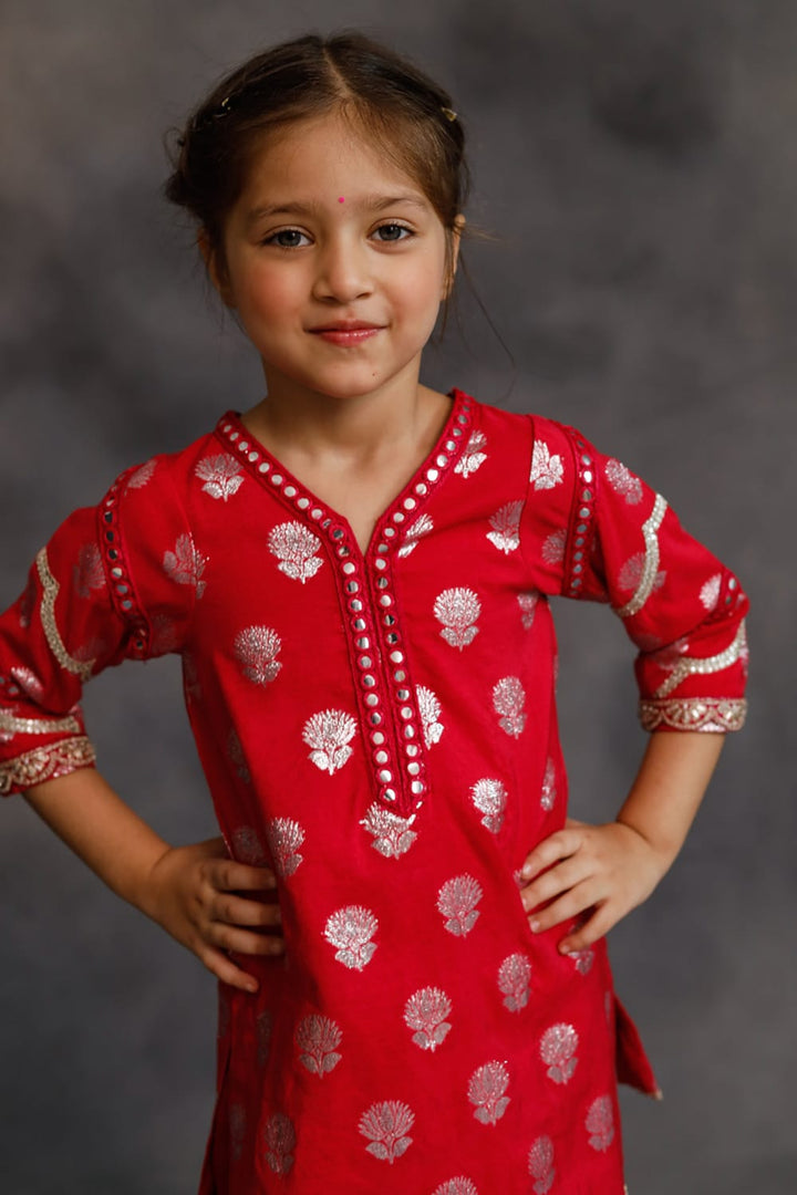 Rani Pink and Silver Kurta 3-Piece Set – Pink Kids Kurta Set | PNK – Isha Arora India