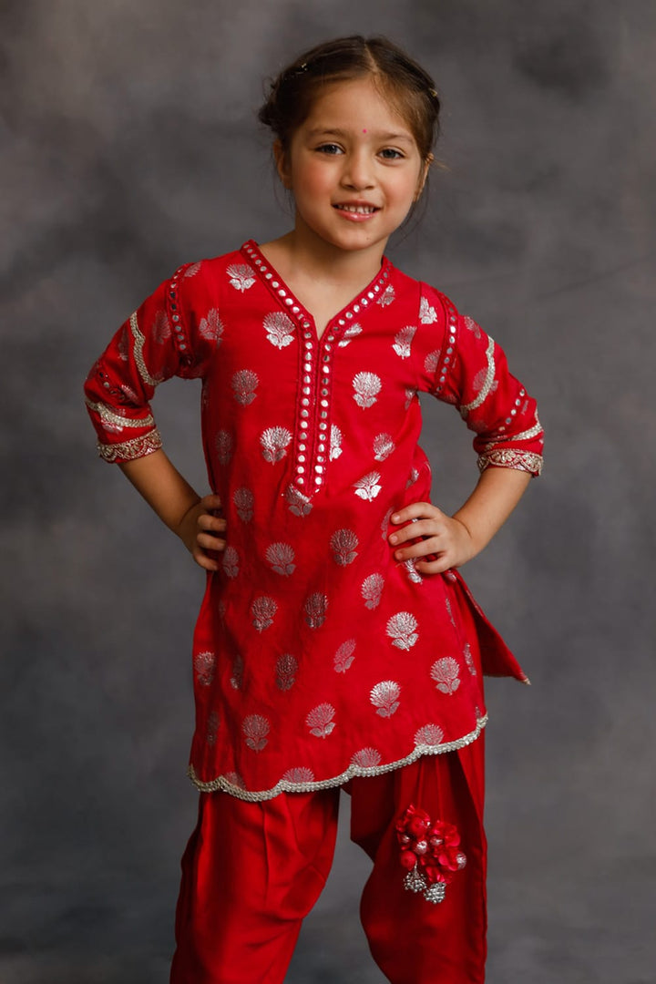 Rani Pink and Silver Kurta 3-Piece Set – Pink Kids Kurta Set | PNK – Isha Arora India