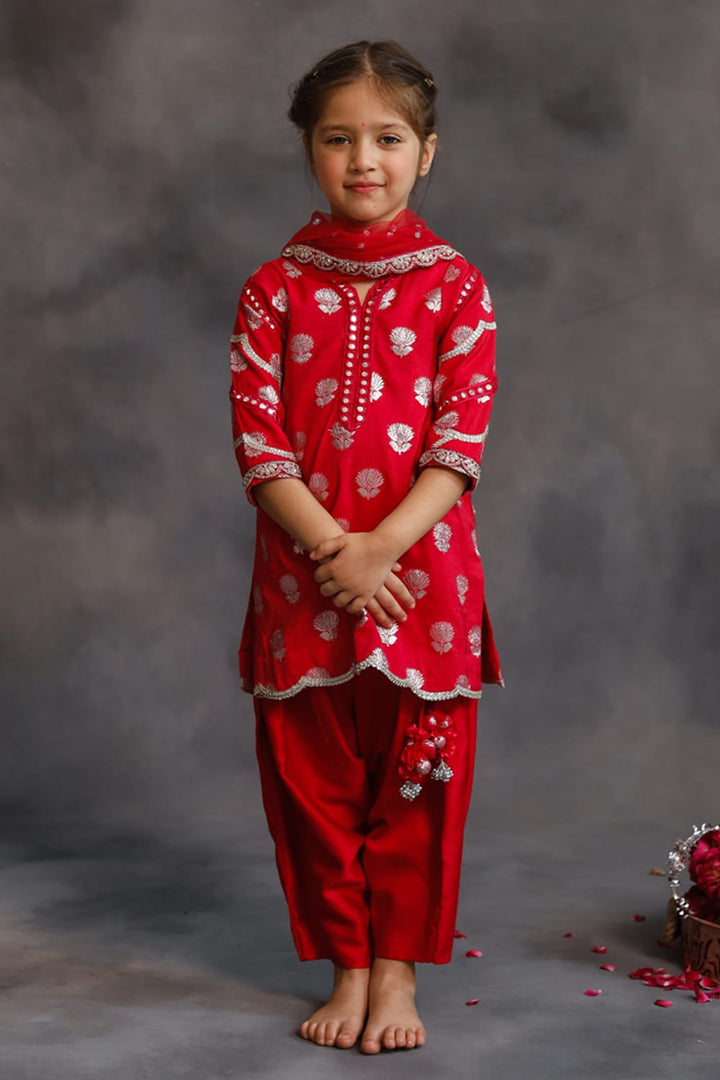 Rani Pink and Silver Kurta 3-Piece Set – Pink Kids Kurta Set | PNK – Isha Arora India