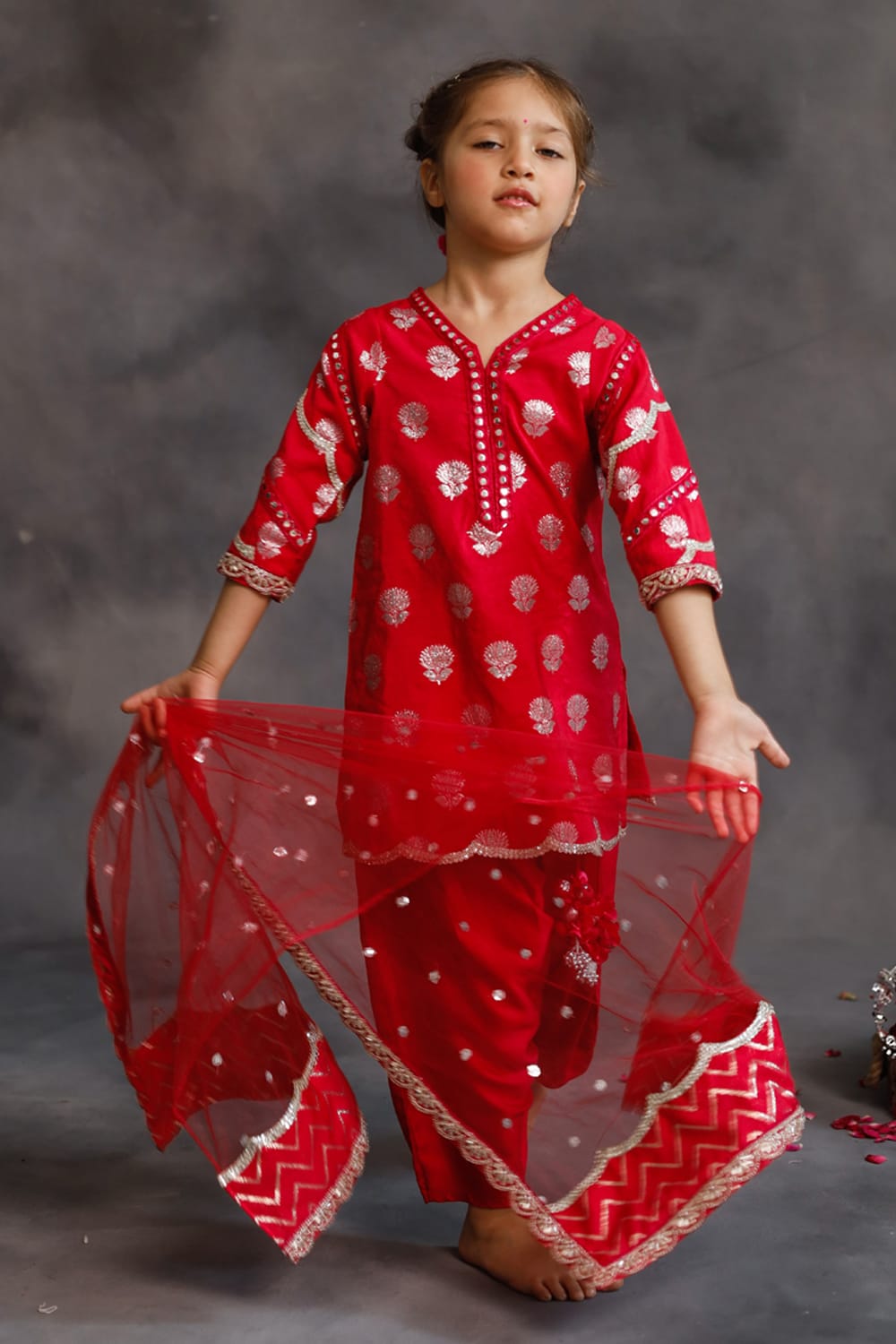Rani Pink and Silver Kurta 3-Piece Set – Pink Kids Kurta Set | PNK – Isha Arora India