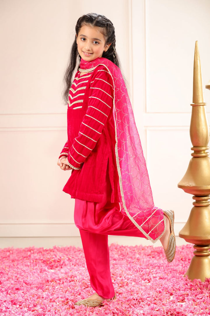 Rani Pink Velvet Kurta With Dhoti Pants Set – Pink Kids Kurta Set | PNK – Isha Arora India
