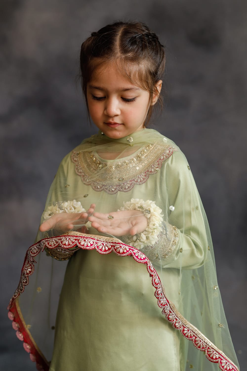 Sage Green Kurta With Rani Pink Farshi Salwar Set – Green Kids Kurta Set | PNK – Isha Arora India