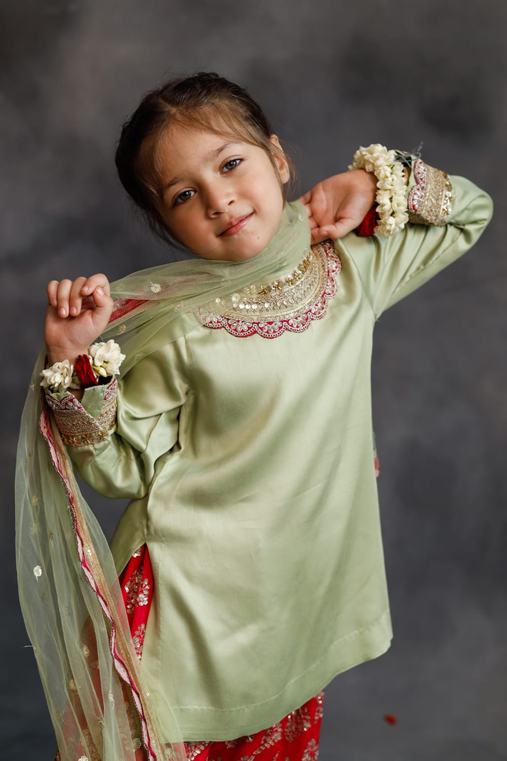 Sage Green Kurta With Rani Pink Farshi Salwar Set – Green Kids Kurta Set | PNK – Isha Arora India