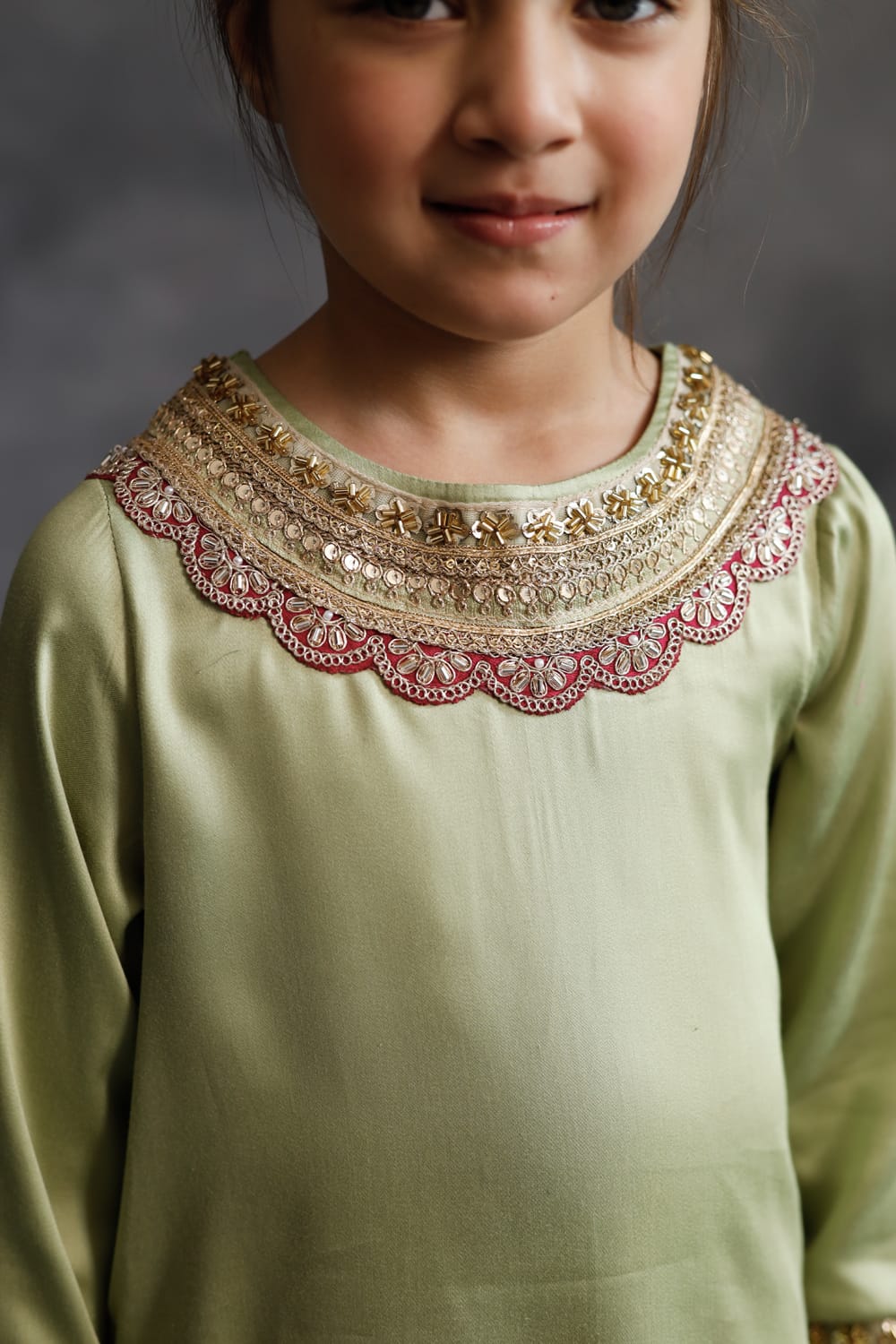 Sage Green Kurta With Rani Pink Farshi Salwar Set – Green Kids Kurta Set | PNK – Isha Arora India