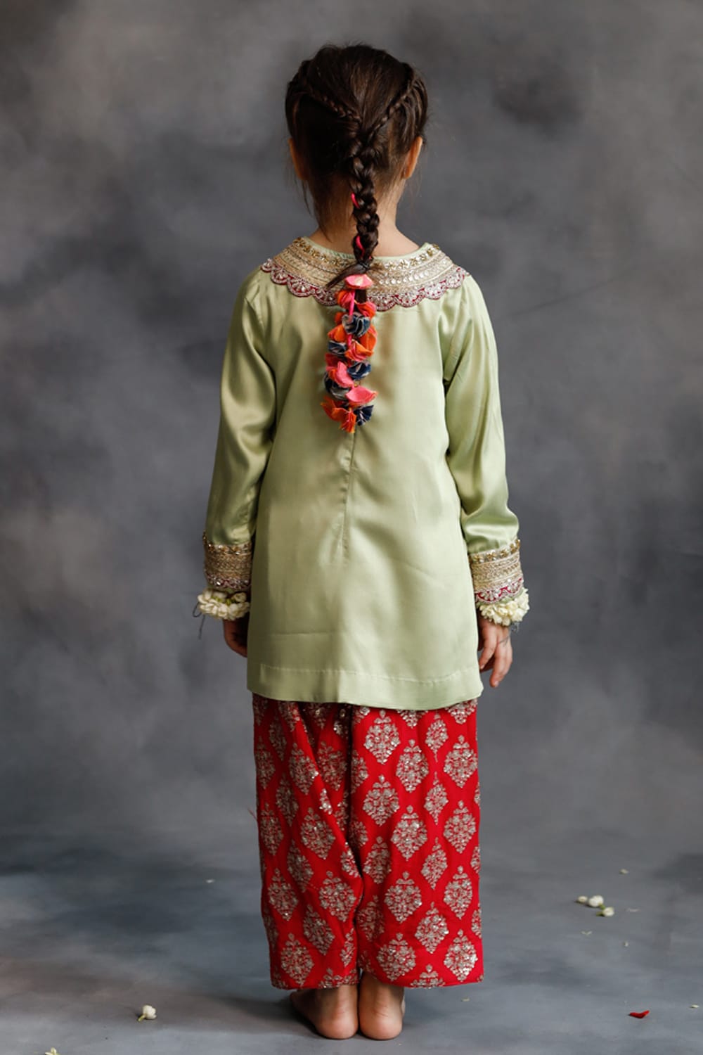 Sage Green Kurta With Rani Pink Farshi Salwar Set – Green Kids Kurta Set | PNK – Isha Arora India