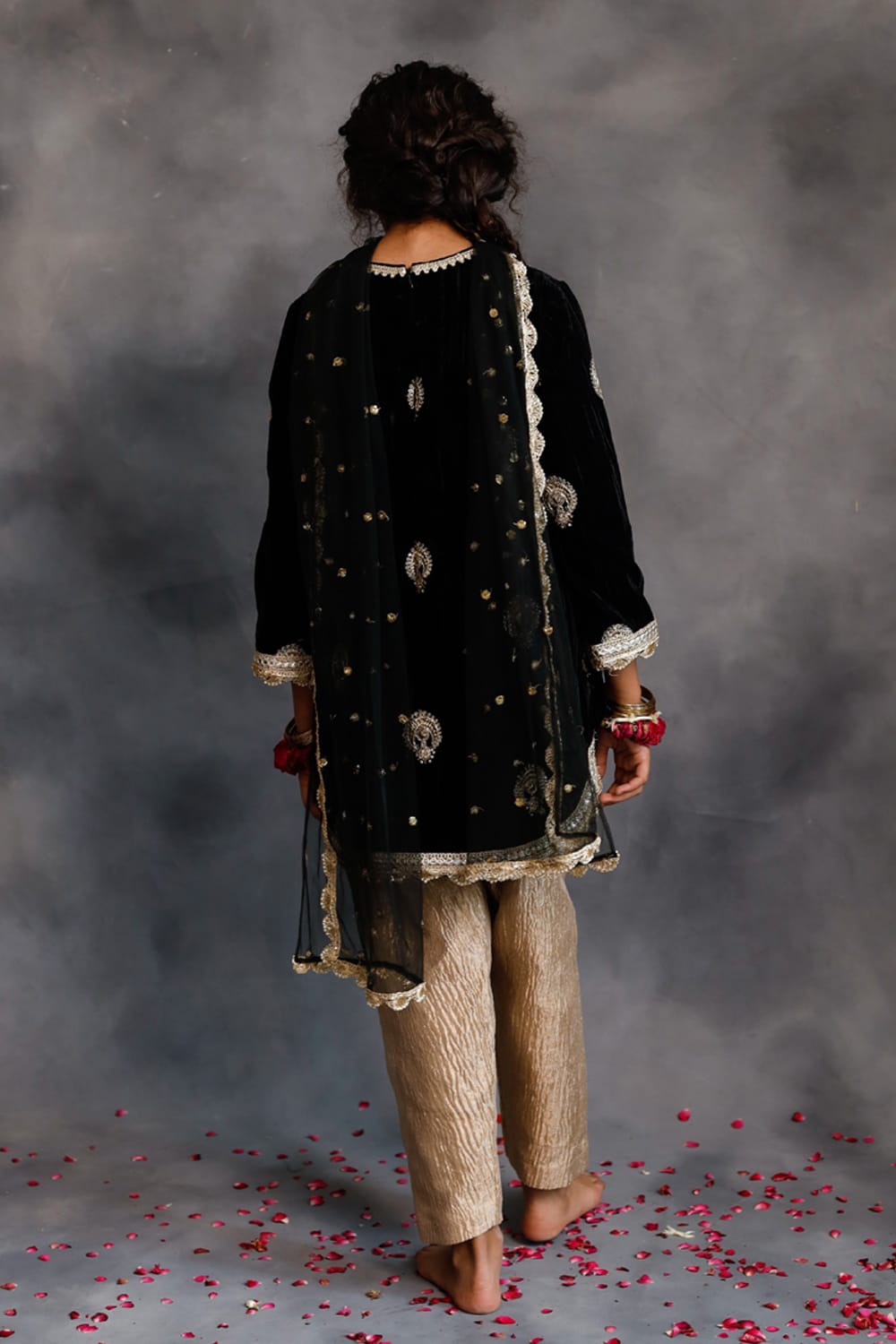Short Black Velvet Kurta With Salwar Set – Black Kids Kurta Set | PNK – Isha Arora India