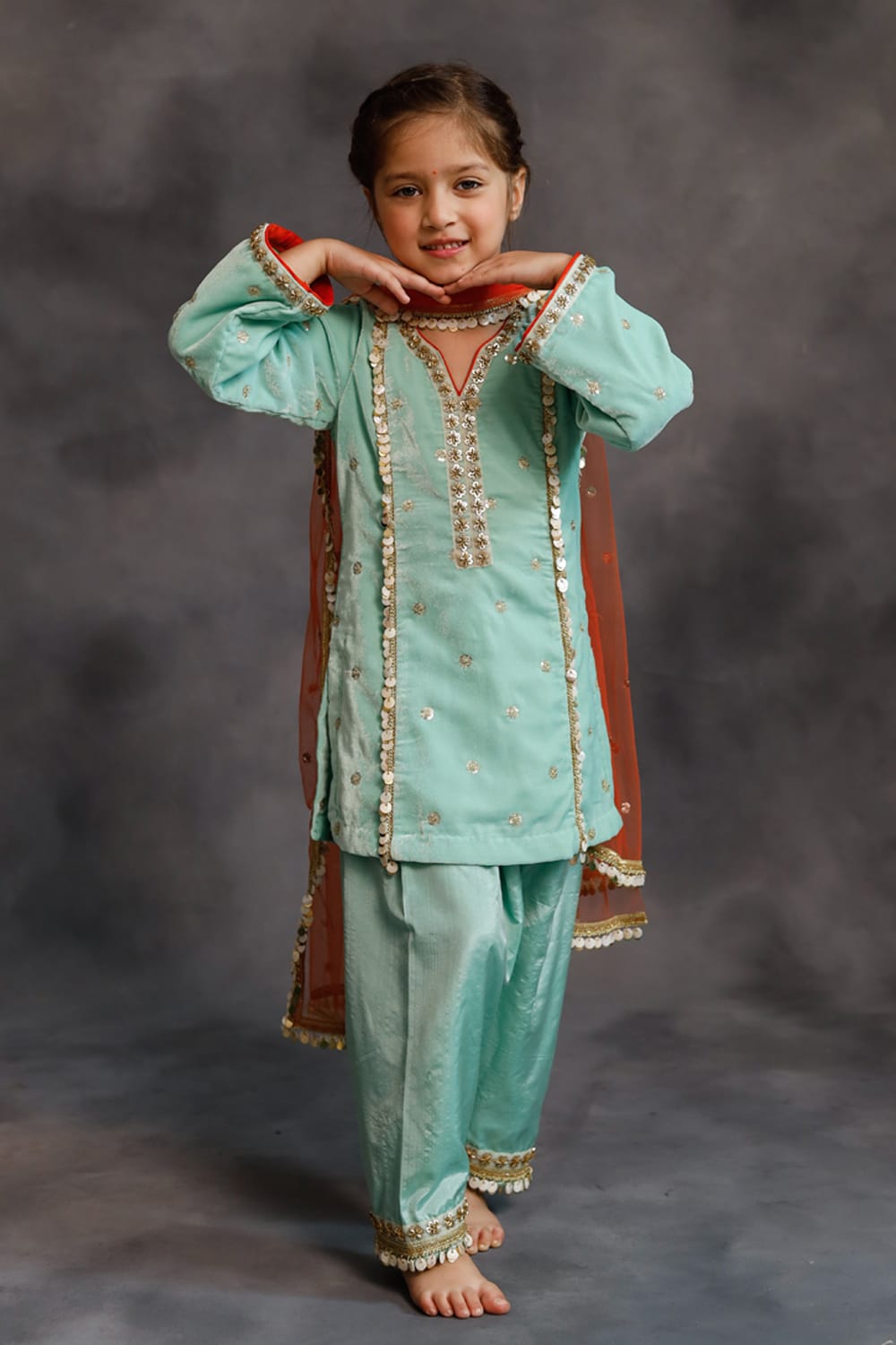 Teal Velvet Kurta & Silk Pants Set – Blue Kids Kurta Set | PNK – Isha Arora India
