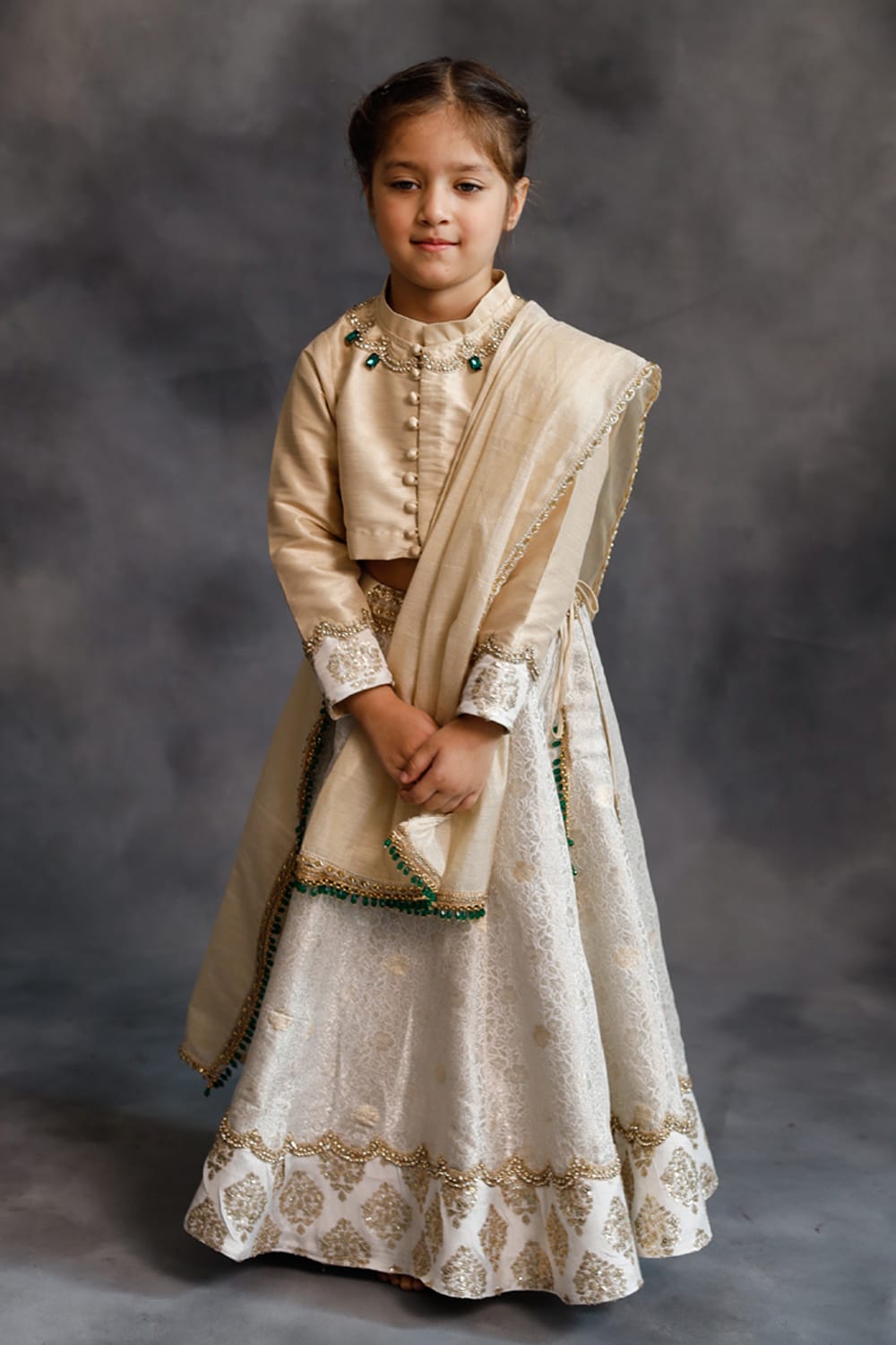 Ivory & Gold Lehenga Set – White Kids Lehenga Set | PNK – Isha Arora India