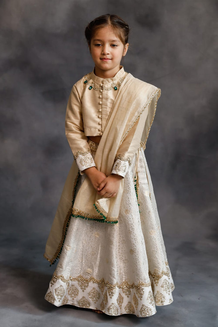 Ivory & Gold Lehenga Set – White Kids Lehenga Set | PNK – Isha Arora India