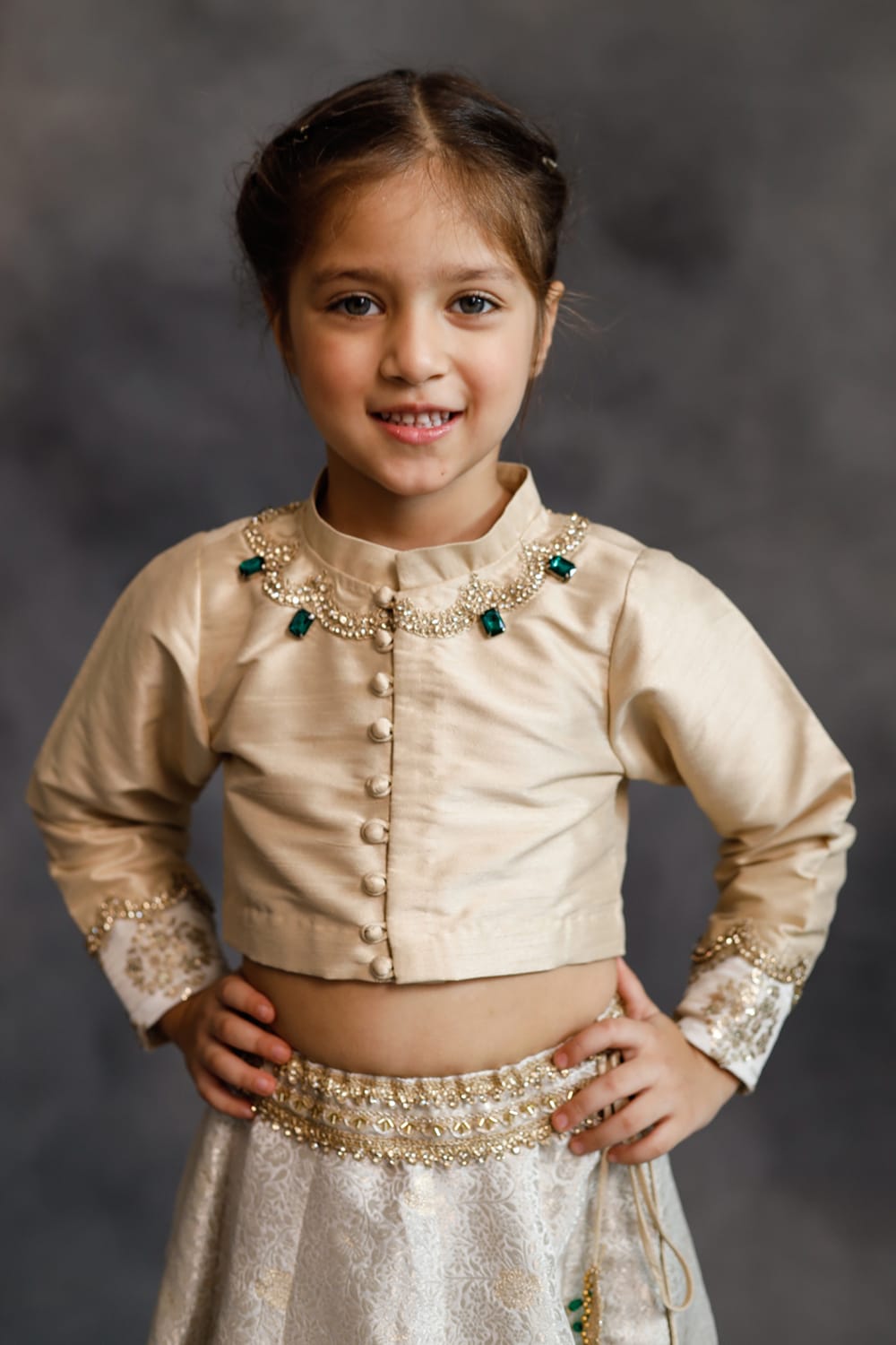Ivory & Gold Lehenga Set – White Kids Lehenga Set | PNK – Isha Arora India