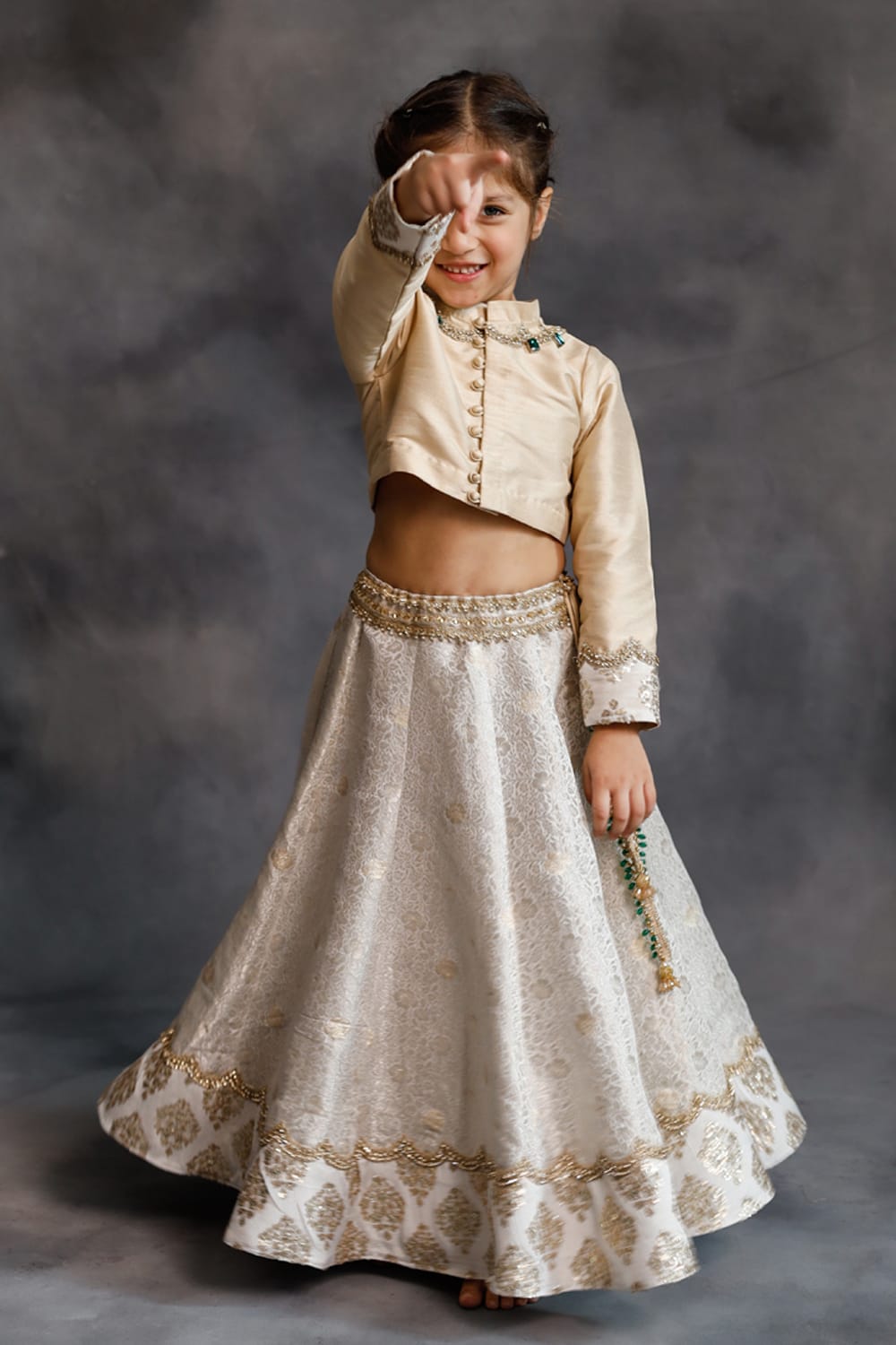 Ivory & Gold Lehenga Set – White Kids Lehenga Set | PNK – Isha Arora India