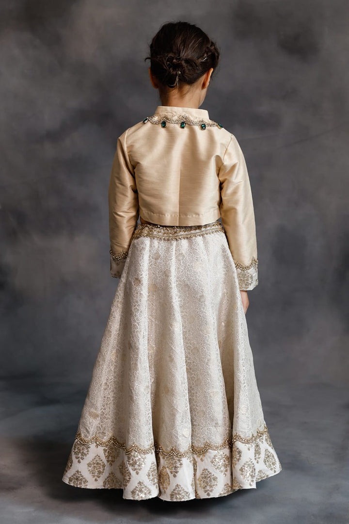 Ivory & Gold Lehenga Set – White Kids Lehenga Set | PNK – Isha Arora India