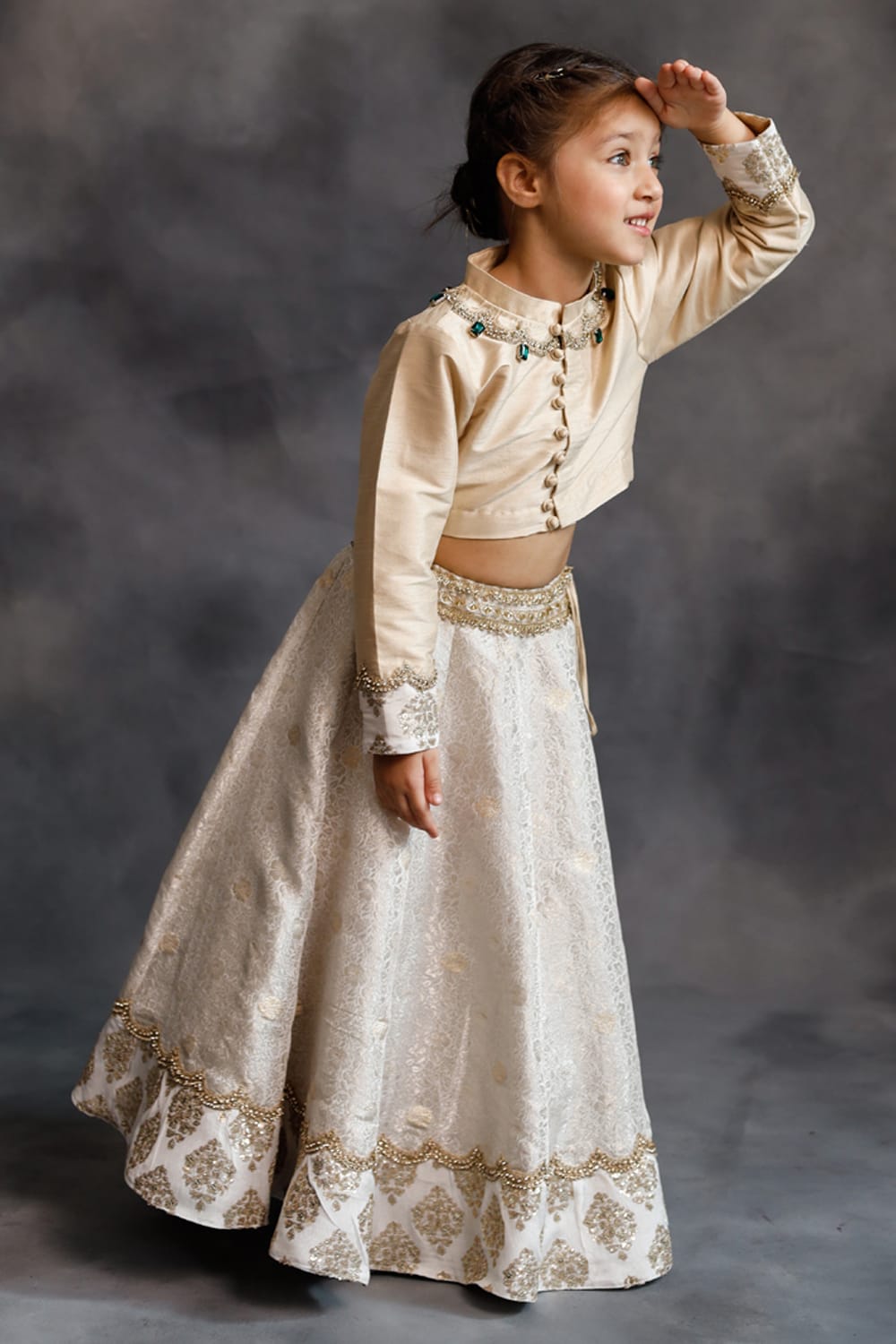 Ivory & Gold Lehenga Set – White Kids Lehenga Set | PNK – Isha Arora India