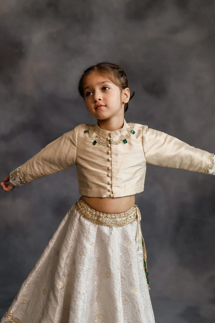 Ivory & Gold Lehenga Set – White Kids Lehenga Set | PNK – Isha Arora India