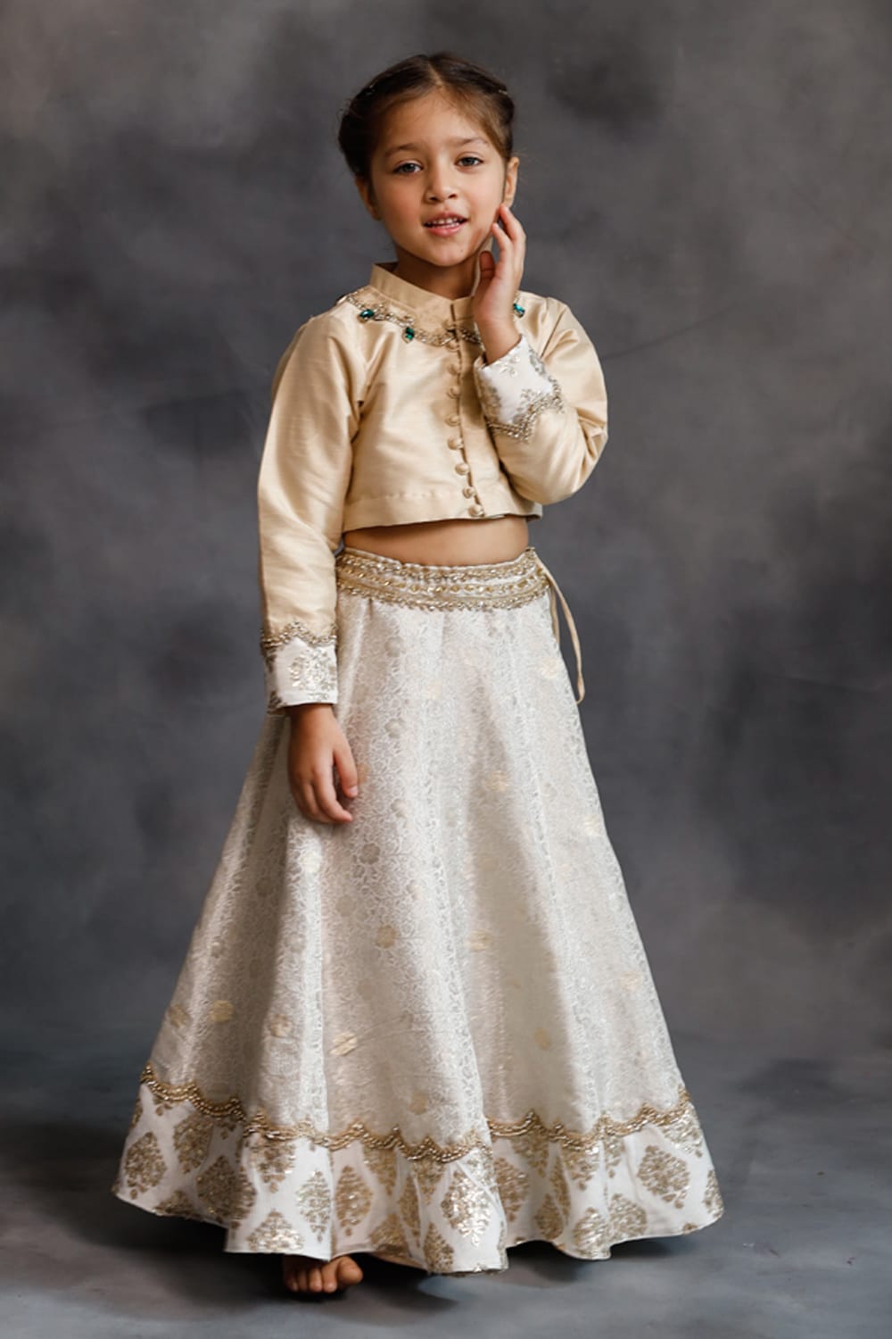 Ivory & Gold Lehenga Set – White Kids Lehenga Set | PNK – Isha Arora India