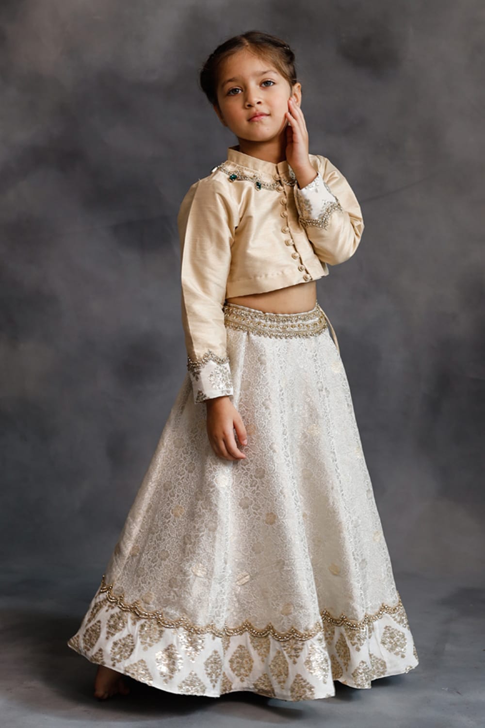 Ivory & Gold Lehenga Set – White Kids Lehenga Set | PNK – Isha Arora India