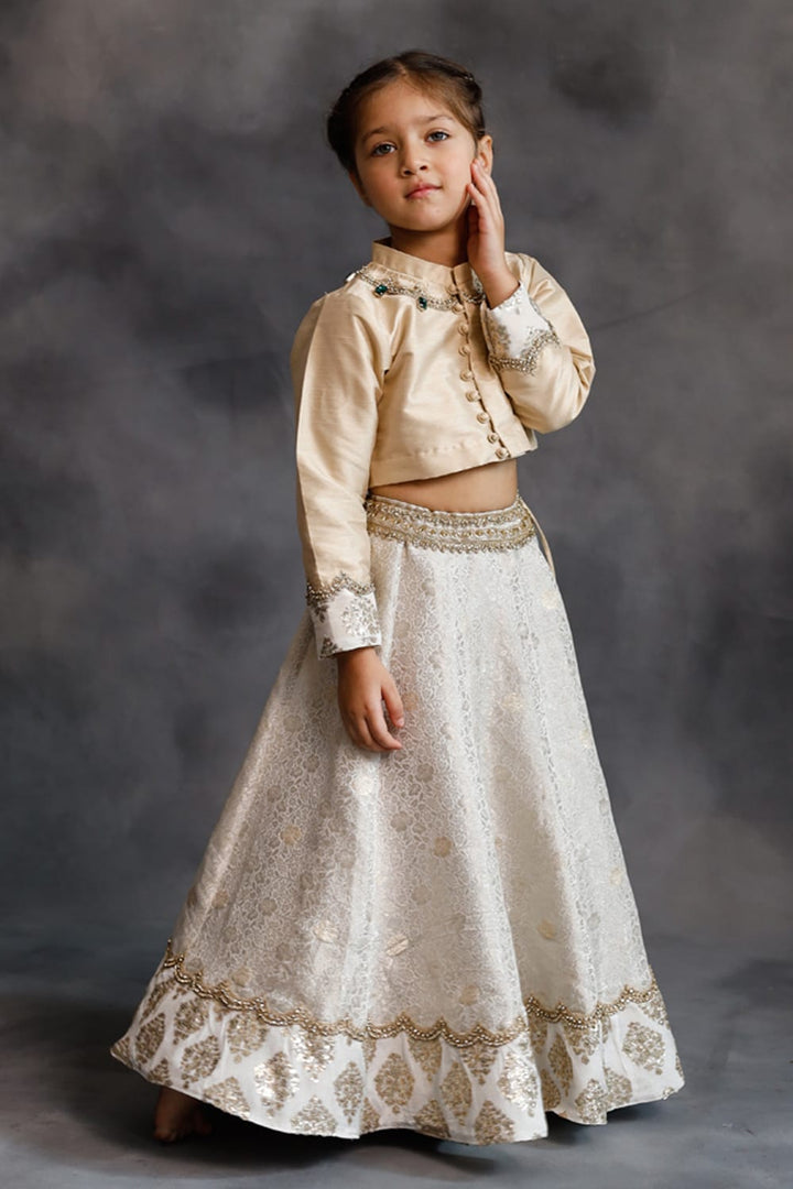 Ivory & Gold Lehenga Set – White Kids Lehenga Set | PNK – Isha Arora India