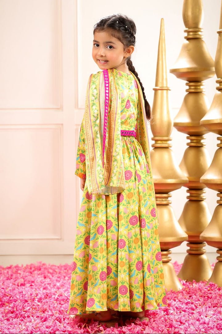 Peela All Over Tota & Phool Print Set – Yellow Kids Lehenga Set | PNK – Isha Arora India