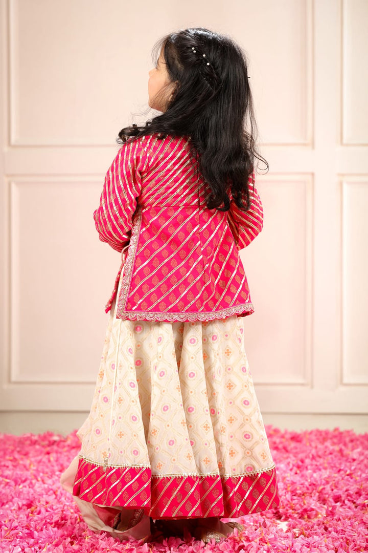 Rajasthani Style Blouse With White Gharara Set – Pink Kids Lehenga Set | PNK – Isha Arora India